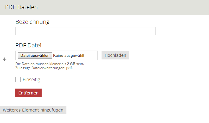 PDF Dateien auswählen und hochladen